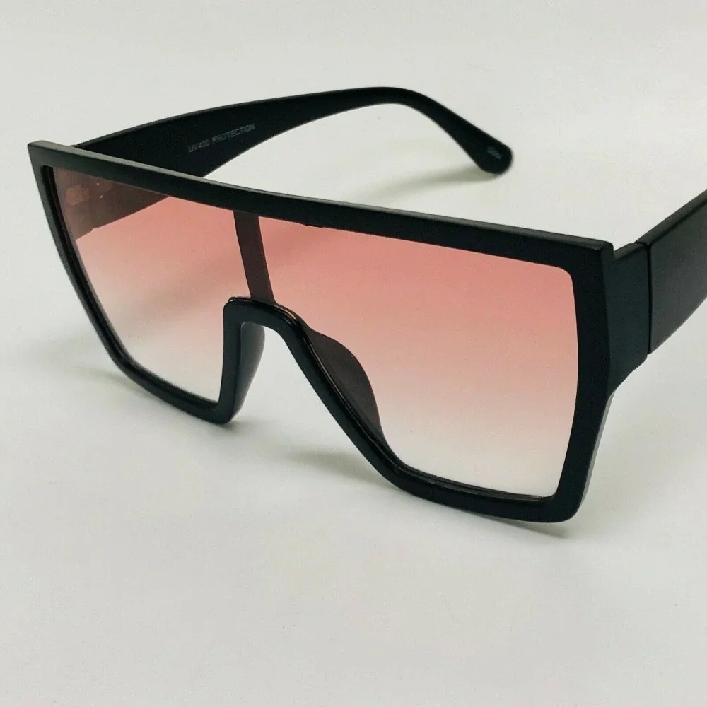 Oversized Shield Sunglasses Pink Flat Top Fashion Shades‎ UV400 Protection Women